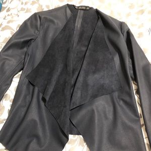 ZARA NAVY BLUE LEATHER AND SUEDE CARDIGAN